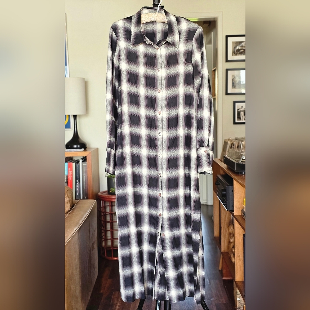 PHARAOH Black and White Plaid Button Down Maxi Dress